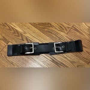 Rough Roses Black Wide Double Buckle Waist Cincher